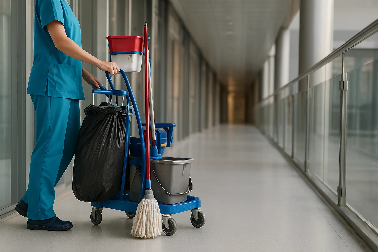 Professionele schoonmaakkar met reinigingsmiddelen